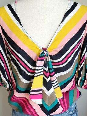 Express Striped Tie Front Blouse Size M Multicolor Boho Spring Top Women